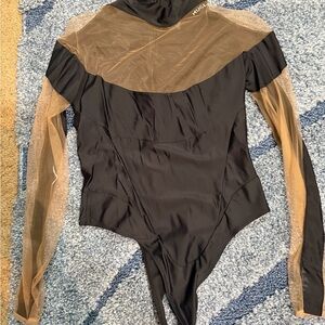 Mugler Black and Tan Mesh Bodysuit